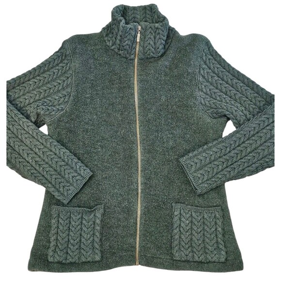 Barbour Womens Cardigan Size 14 Soft Cable Knit Full Zip Sweater 100% Wool Green - Picture 5 of 16